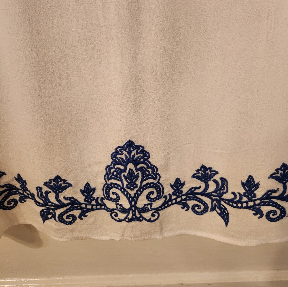 Lulu's Mini Dress, Tale to Tell Blue and Ivory Embroidered Shift, Size XL, Party - Picture 5 of 12